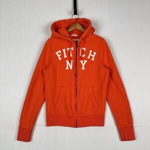 Vintage Abercrombie & Fitch NY Muscle Heavy Cotton Zip Hoodie‎ Orange Large